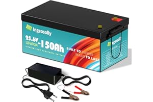 INGEOSOLLY 24V 150Ah LiFePO4 Batterie 8000+ Zyklus Lebensdauer, 3.84kWh Tiefe Zyklus wiederaufladbare Batterie, 24V LiFePO4 Batterie für RV Solar Power Backup Energie Marine