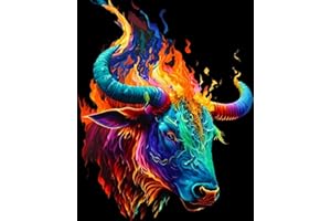CRAFTiDA Paint by Numbers for Adults Painting by Numbers Kits Acrylic Oil Painting Kit 16x20 inch Pre-Printed Canvas (Rainbow Flame Bull)