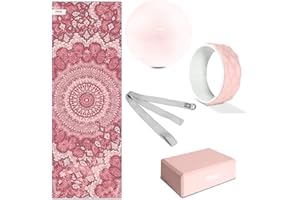 Fitfiu Fitness Kitwell 500 - Pack de 5 Accesorios Yoga Pilates Que Incluye Esterilla, Bloque, Rueda, Correa y Pelota Unisex Adulto