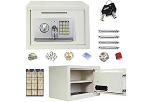 JUPITOR 16L Digital Steel Cabinets Safes Safety Box Electronic Security Large Capacity with Full-digit Keypad/2 Override Key/2 Installing Bolts Wall (25x35x25cm) for Home Office Money Cash Valuables White