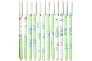 BRTNUP Lot de 12 stylos à bille effaçables, 0,5 mm, pour dessin et correction, réutilisables, avec fonction gomme douce, idéal pour l'école et le bureau, motif dinosaure bleu