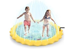 SOKA PLAY IMAGINE LEARN SOKA Large Round Sprinkle and Splash Water Play Mat Sprinkle Splash Pad Summer Spray Inflatable Water Toy for Kids Dogs Pets and Outdoor Garden Family Activities - Yellow