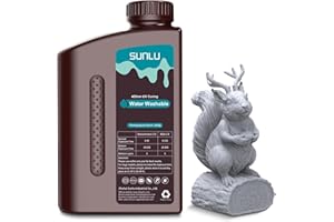 SUNLU Wasser Waschbares 3D Drucker Resin,1kg 405nm UV Schnell Härtend 3D Harz,für 2K 4K 8K LCD DLP SLA Resin 3D Drucker, Kein Alkohol Erforderlich, Hohe Präzision 3D Harz 1000g,Grau