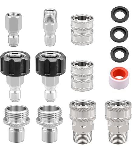 Hourleey Hochdruckreiniger-Adapter-Set – 8-teilig, M22, 3/8 Zoll Und 3/4 Zoll Schnellverbinder