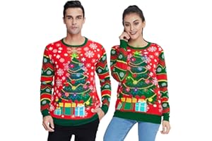 UNIFACO Unisex LED Light Christmas Jumper Up Ugly Sweaters Funny Xmas Jumpers for Men Women 3D Pullover Knitted Sweaters S-XXL
