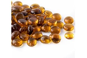 Meschett 50pcs Mini Glass Gemstones, Amber Mancala Stones Marble Beads with Flat Base for Home Decorative Arts Crafts Vase Filler (1.3 cm ~ 1.8 cm)