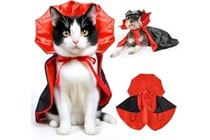 Kito Lee Capa de vampiro para mascotas, disfraz de Halloween para perros y gatos pequeños, rojo y negro, cuello ajustable de 17-40 cm