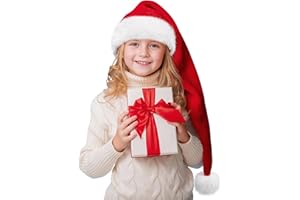 HOIIOH Weihnachtsmütze, Nikolausmütze für Kinder, Klassischer Rot Santa Mütze, Warm Dicker Bequemes Weihnachtsmützen aus Kunstleder Plüsch, Weihnachtsmann Mütze für Weihnachtsfeier, Weihnachtszubehör