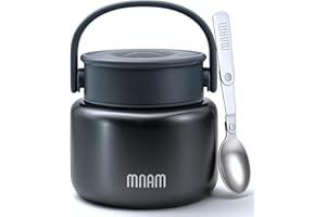 mnam Termo Comida Caliente 500 ml - Fiambrera Térmica Comida Caliente en Acero Inoxidable Doble Aislado con Cuchara - Termo Papilla Bebe Infantil y Adultos
