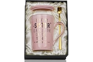 Doublewhale Sister Gifts, Sister Birthday Gifts from Sister Brother, being My Sister is The Only Gift You Need, Big Sister Gifts, 14OZ Pink Ceramic Coffee Cup with Spoon, Lid, Greeting Card,Gift Box