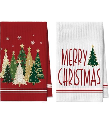 Weihnachtliche Geschirrtücher, 2er-Set, 45x71 Cm – Kariert Mit Weihnachtsbaum-Motiv, Saugstark & Maschinenwaschbar
