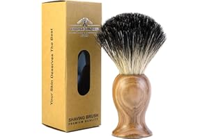 100% Pure Badger Hair Shaving Brush | Handmade Wood Shaving Brush | For All Skin Types | Personal and Professional Hair Salon Tool | Wet Shaving | VINTAGE BARBER LONDON (Olive Wood)