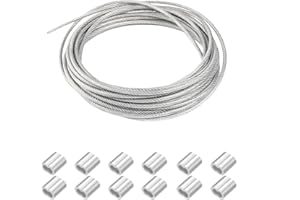 BABAHUANHUAN Câble Acier Inoxydable Set 7x7, 20m x 3mm Câble Acier Gainé PVC, Câble Sécurité Acier Inox, Fil Acier Inoxydable, Câble Métallique, Kit Câble, avec 12 Douilles Aluminum Double Trou 3mm