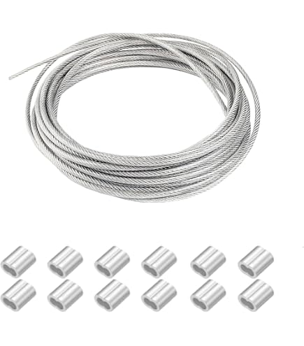 Produktbild von 3 Mm Edelstahl-Stahlseil-Kit – 30 M Drahtseil Mit 20 Alu-Crimphülsen & 10 Kauschen, Für Garten, Rankhilfen, DIY & Befestigungen