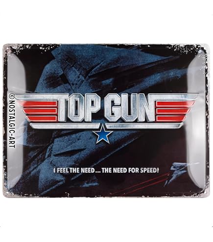 Retro Tin Sign - Top Gun Aircraft Metal Poster, 7.9x11.8 Inches, Vintage Wall Decor - Made In Germany, Licensed Movie Memorabilia For Man Cave, Garage