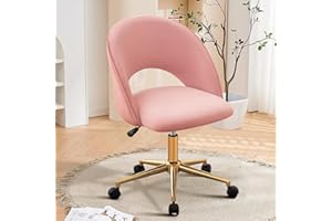 ‎HELLOVE Hellove Schminktisch Stuhl, Bürostuhl, Schreibtischstuhl, Goldenem Metallgestell Drehstuhl mit Rollen, Höhenverstellbar 135 kg belastbar für Wohnzimmer,Schminkzimmer,Schlafzimmer, Samt, Rosa