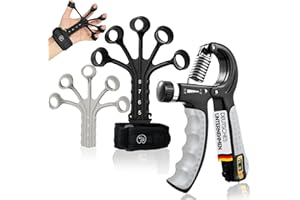 ‎STRABOZZ STRABOZZ Griffkraft Trainer Set, Handtrainer Fingertrainer -3-Teilig- Einstellbarer Unterarmtrainer 5-60kg -8- Widerstandsstufen Fingerstrecker mit Neopren Handgelenk Band - Unterarm & Hand Training