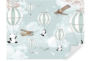 GENERIC Tapeko Papier Peint Chambre Enfant 360x250 cm 3D Effet Montgolfière Ciel Oiseaux Avions Pandas Animaux pour Garçon Fille Papier Peint intissé plus u04394