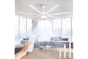 Airwit 183cm Extra Grande 8 Aspas de Aluminio Ventilador de Techo con Luz y Mando, Silencioso Lampara Ventilador Techo con Reversible Motor DC para Exterior Terraza, Habitación Grande