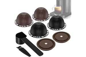 SchSin Capsules de café réutilisables en silicone, set de capsules rechargeables compatibles avec Nespresso Vertuo, 150 ml x 2 + 230 ml x 2 + couvercle x 2 + brosse de nettoyage et cuillère à mesurer