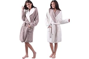 ‎HOMELEVEL HOMELEVEL Sherpa Wende Bademantel Lammfell Optik für Damen und Herren mit Kapuze Morgenmantel Hausmantel