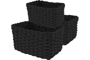 GUIJZSLTRG Set of 3 Storage Baskets for Organizing Grass Woven Desktop Basket Decorative Woven Baskets Multifunctional Toy Basket Cosmetics Display Hampers for Nursery Living Room Laundry Room Bedroom(black)
