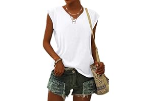 WNEEDU Camisetas para Mujer Manga Corta Verano Camisa Suelta con Cuello V Camisetas sin Mangas Verano S-3XL