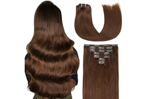 ‎AGMITY AGMITY Clip in Haarverlängerungen 50cm 120g 7 Stück Schokoladen Braun Unsichtbar Gerade Glatt Nahtlos Doppelt Genäht Clip in Echthaar (50cm #4 Medium Brown)