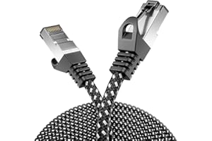 deleyCON 1,5m Kabel LAN Cat7 - Kabel Sieciowy z Miedzianymi żyłami i Nylonową Powłoką - AWG27, 600 MHz, 10 Gbit/s, S-FTP (PIMF), Patchcord RJ45 Ethernet do Internetu/DSL/Routera - Czarny