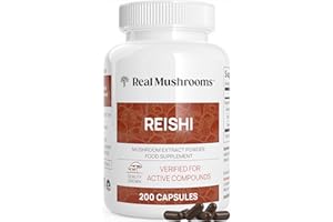 Real Mushrooms Reishi Capsules - Organic Mushroom Extract Supplement with Potent Red Reishi Mushroom for Longevity, Mood, Sleep, & Immune Support - Vegan Mushroom Supplement, Non-GMO, 200 Caps