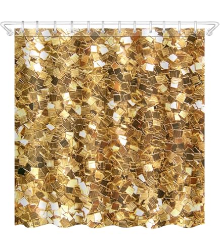 Ulticool Duschvorhang Geometrisches Grün/Gold – 180x200 Cm, Wasserdicht, Mit 12 Ringen
