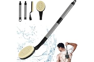 BTideas Non-Slip Shower Back Scrubber, 21.7 Inch Detachable Bath Brush, Exfoliating and Improving Skin Health for Elderly People with Limited Movement