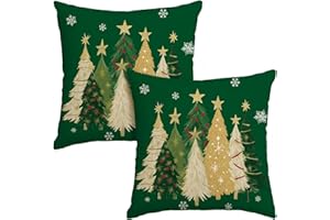 Artoid Mode Zielone gwiazdy, drzewa, sosny, Wesołych Świąt, poszewki na poduszki, zestaw 2 szt., 50x50 cm, Merry Christmas, ozdobne poszewki na poduszki, Cushion Cover, dekoracja na kanapę