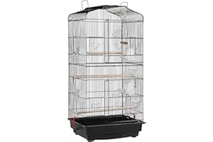 FEFE 37" Rooftop Metal Large Bird Parrot Cage Carrier For Canary Budgie Cockatiel In Black & White(Black 46L x 36W x 93H)