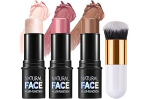 ELALRAU 3Pcs Contour Highlighter Blush Sticks mit Pinsel - Creme Contour Bronzer Stick für Wangen Augen Lippen, lang anhaltende wasserdichte glatte Make-up-Sticks für alle Hauttypen Gesicht Make-up (Set B)