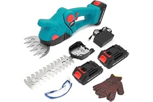 YKALL Tijeras de Césped y Setos a Batería 2 en 1, Cortasetos Eléctrico 21V 1260 RPM, con 2 Baterías de 2500 mAh, Cargador y Cuchillas de 130 mm y 230 mm para Jardín (Azul)