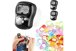 Fiada 2 Contatori Elettronici da Dito Mini Contatore di Conteggio Portatile con Marcatori a Spilla per Maglia Clip di Bloccaggio per Uncinetto Segnapunti per Golf Lavoro a Maglia (Nero)