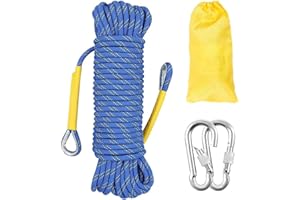 Gangying 12mm Corda da Arrampicata 10m per Arrampicata Statica Corda di Sicurezza con 2 Moschettone ad Alta Resistenza Carico di Rottura: 2000kg per Alpinismo Fuga Strumenti Salvavita