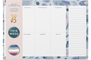 Busy B Weekly Planner Pad – Blue Marble Design – Week-to-View Planner with 52 Tear-Off Sheets, Two Handy Magnets, Perforated Lists & Space for Notes - Perfect for Staying on Track of Plans & Reminders