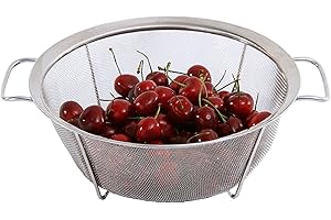 HOJKMA Küchensieb Siebkorb, 25cm Edelstahl Feinnetzsieb Küchensieb Salatseiher mit Standfüßen & Breitem Rand & Strapazierfähigen Griffen zum Abseihen, Spülen, Braten, Dämpfen oder Kochen Gemüse Pasta