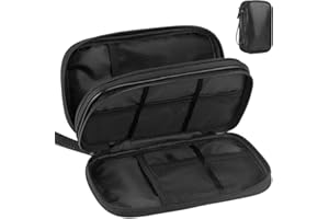 Teskyer PU Leather Cable Organiser Bag - Waterproof, Double Layer, Portable Travel Tech Pouch, Holiday Essentials for Men Women, Black