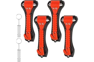 DuDuZui Lot de 4 Marteaux d'urgence pour Voiture, 2 en 1 Ceinture Brise Vitre, Coupe-vitre Auto Essentials Glass Breaker avec 2 sifflets