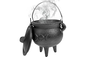 DORCCSI Chaudron en Fonte avec Couvercle Et Poignée Halloween 3,94 X 2,95 X 2,95 Pouces Chaudron Décoratif Bougie Encens Brûlant Sorcellerie Chaudron Pot, Lune Chaudron en Fonte Chaudron Chaudron en Fonte