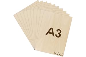 WISYOK 10pcs Contreplaqué 2mm, Planche Bois A3, Feuille de Bois Rectangulaire, Plaque Bois Brut, Bois Brut Non Finie, Panneau Feuille Découpe Laser pour Pyrogravure, Maquette, DIY - 42 * 30cm