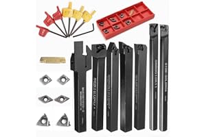 Maizoon Set di 7 barre di alesatura per tornio CNC CLCR da 10 mm + 7 inserti in carburo + 7 chiavi per tornio DZ17