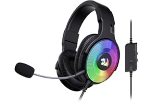 Redragon H350 RGB Wired Gaming Headset, dinamico RGB retroilluminazione – Stereo Surround-Sound – Driver 50 MM – Microfono staccabile, cuffie sovra-orecchio funziona per PC/PS4/NS