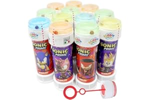 Anila's Sonic Bubble Tubs with Wands, 60ml Solution & Maze Lid, Set of 12, Party Bag Fillers & Favours, Ages 3+ (SONIC, 12, count)