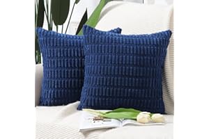 Madizz Pack of 2 Boho Striped Corduroy Throw Pillow Covers 26x26 inch, 65x65 cm, Dark Blue Soft Decorative Cushion Cover for Sofa Bedroom Pillow Shell