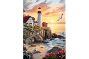 MXJSUA Faro del Mar Diamond Painting, Pintura Diamante Kit Manualidades Adultos, Diamond Painting Adultos Dibujos con Diamantes para la Decoración de la Pared del Hogar 30x40 cm