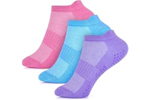 SOCKSVILLE Girls 3/6 Pairs Trainer Cotton Grip Socks | Black/Pink/Purple/Teal | Arch & Heel Tab Support | Sports | Breathable, Lightweight, Comfortable | Athletic, PE, Exercise, School | 6-8.5, 9-12, 12.5-3.5